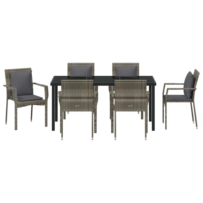 Set de masă pentru grădină cu pernă 7 pcs Gri poliratan - WALTI WALTI