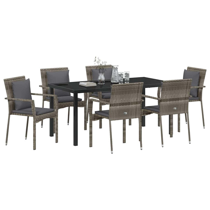Set de masă pentru grădină cu pernă 7 pcs Gri poliratan - WALTI WALTI