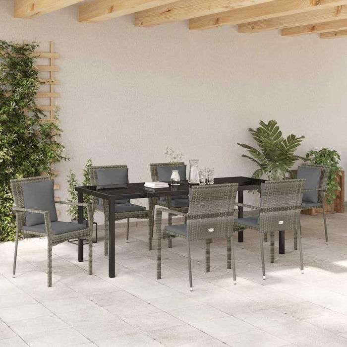 Set de masă pentru grădină cu pernă 7 pcs Gri poliratan - WALTI WALTI