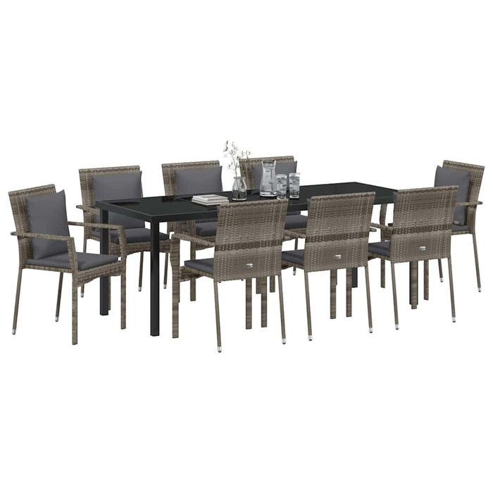 Set de masă pentru grădină cu pernă 9 pcs Gri poliratan - WALTI WALTI