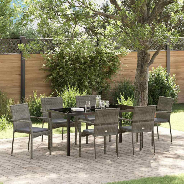 Set de masă pentru grădină cu pernă 7 pcs Gri poliratan - WALTI WALTI