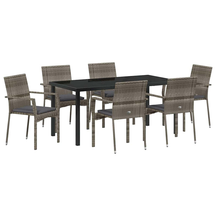 Set de masă pentru grădină cu pernă 7 pcs Gri poliratan - WALTI WALTI