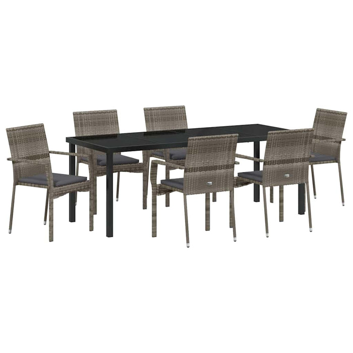 Set de masă pentru grădină cu pernă 7 pcs Gri poliratan - WALTI WALTI