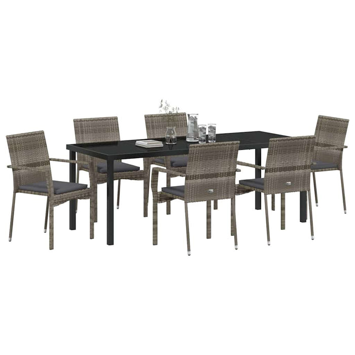 Set de masă pentru grădină cu pernă 7 pcs Gri poliratan - WALTI WALTI