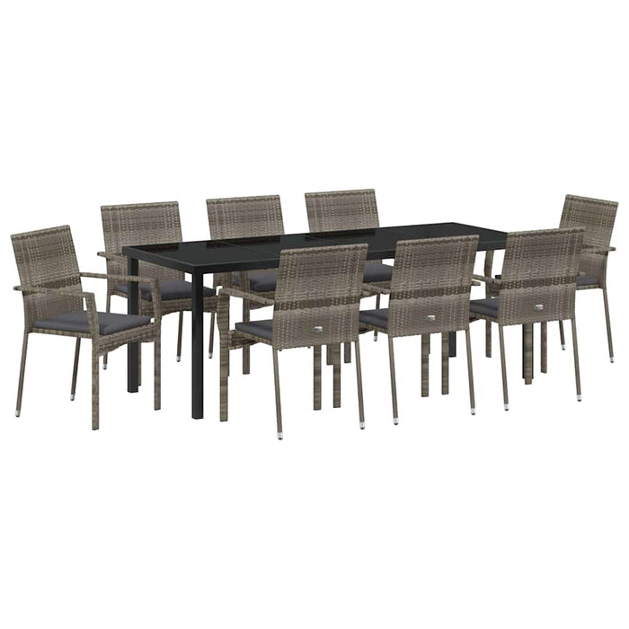 Set de masă pentru grădină cu pernă 9 pcs Gri poliratan - WALTI WALTI