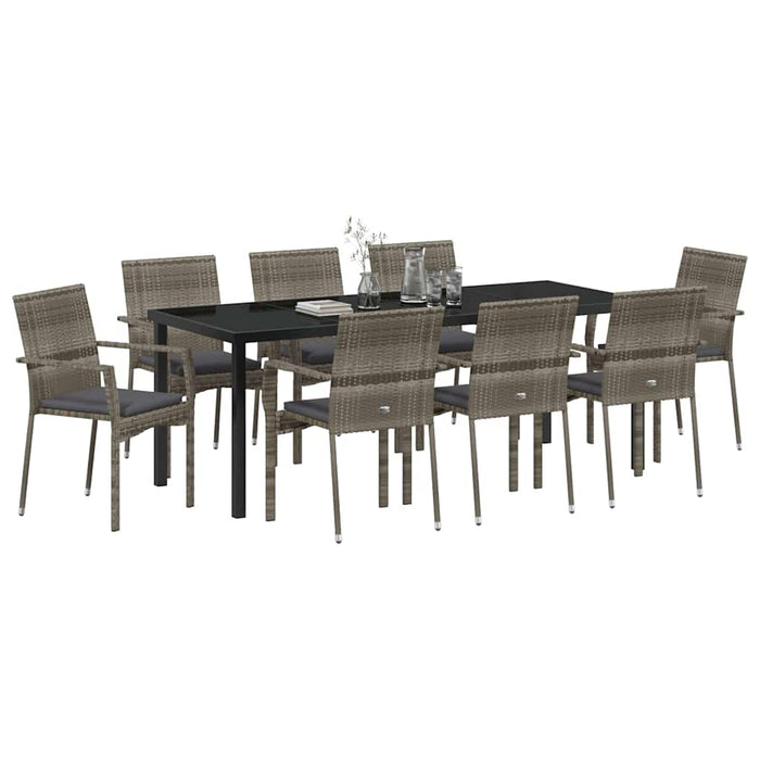 Set de masă pentru grădină cu pernă 9 pcs Gri poliratan - WALTI WALTI