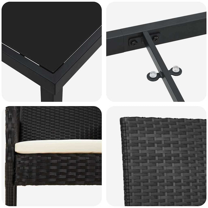 Set de masă pentru grădină cu pernă 9 pcs Negru poliratan - WALTI WALTI
