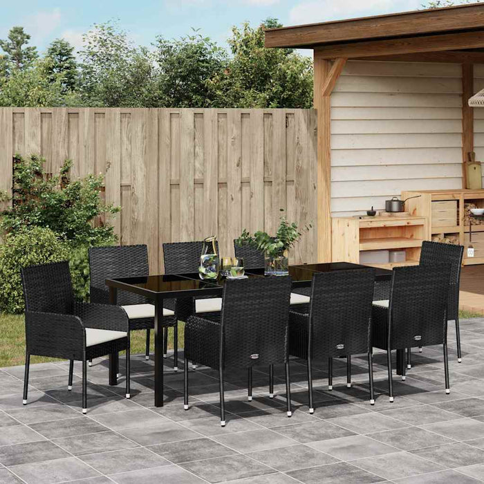 Set de masă pentru grădină cu pernă 9 pcs Negru poliratan - WALTI WALTI