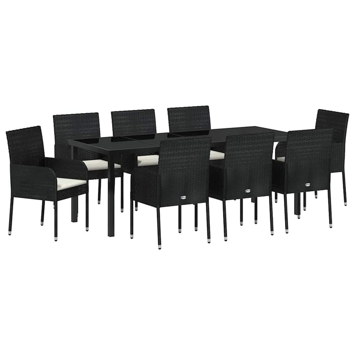 Set de masă pentru grădină cu pernă 9 pcs Negru poliratan - WALTI WALTI