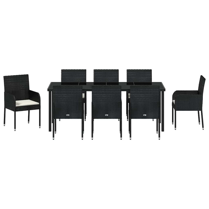 Set de masă pentru grădină cu pernă 9 pcs Negru poliratan - WALTI WALTI