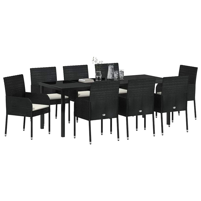 Set de masă pentru grădină cu pernă 9 pcs Negru poliratan - WALTI WALTI