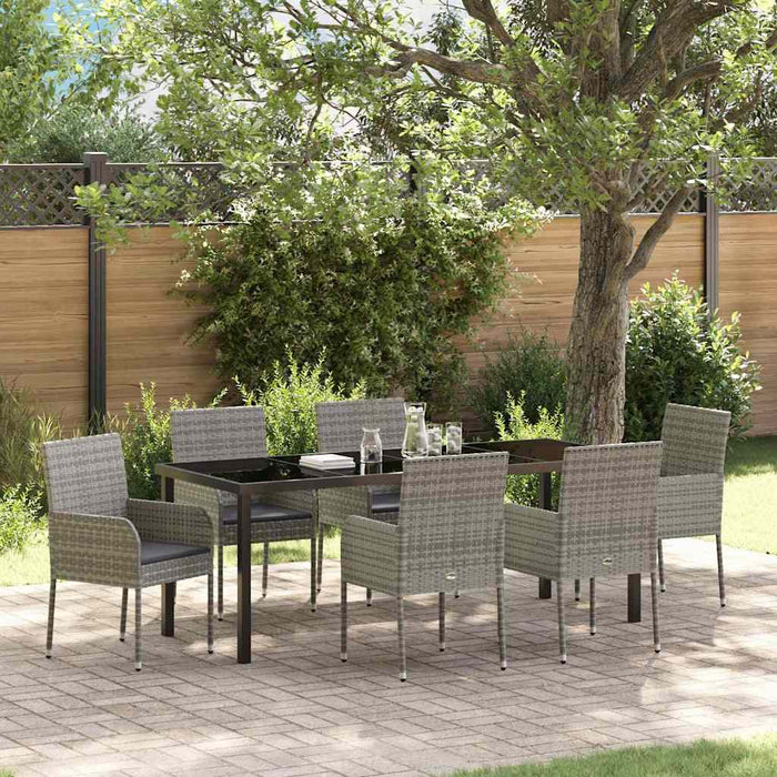 Set de masă pentru grădină cu pernă 7 pcs Gri poliratan - WALTI WALTI