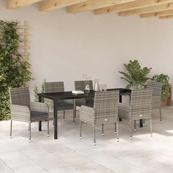 Set de masă pentru grădină cu pernă 7 pcs Gri poliratan - WALTI WALTI