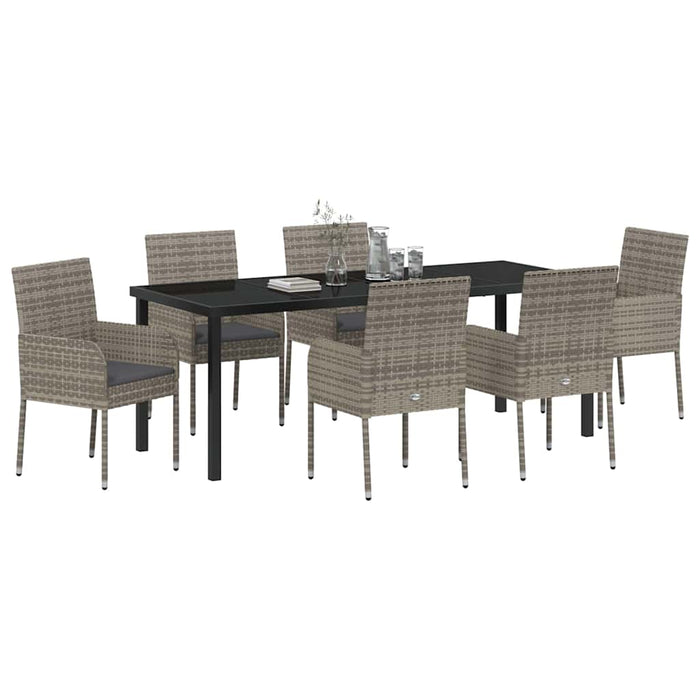 Set de masă pentru grădină cu pernă 7 pcs Gri poliratan - WALTI WALTI