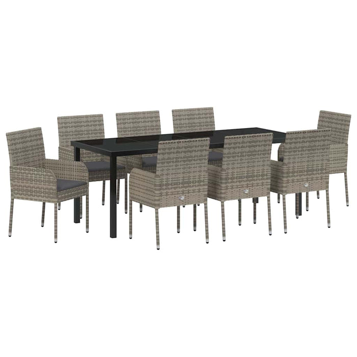 Set de masă pentru grădină cu pernă 9 pcs Gri poliratan - WALTI WALTI