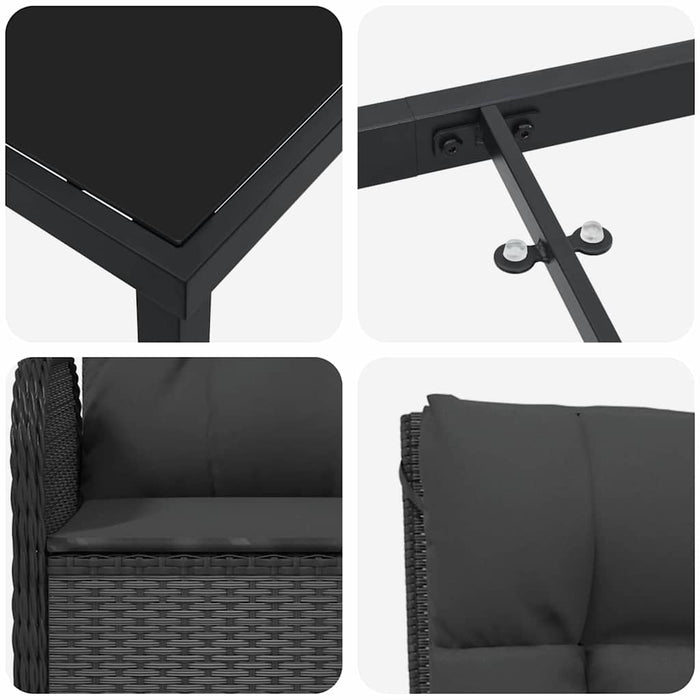 Set de masă pentru grădină cu pernă 7 pcs Negru poliratan - WALTI WALTI