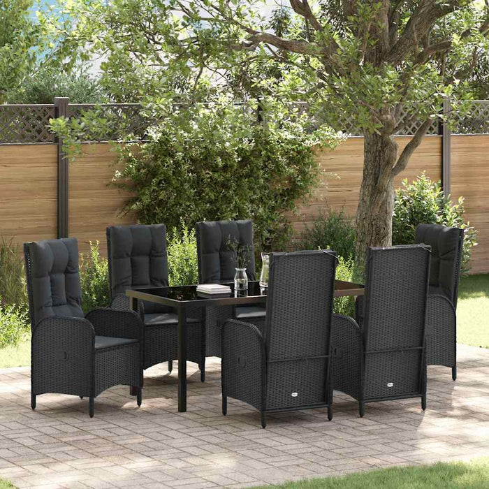 Set de masă pentru grădină cu pernă 7 pcs Negru poliratan - WALTI WALTI
