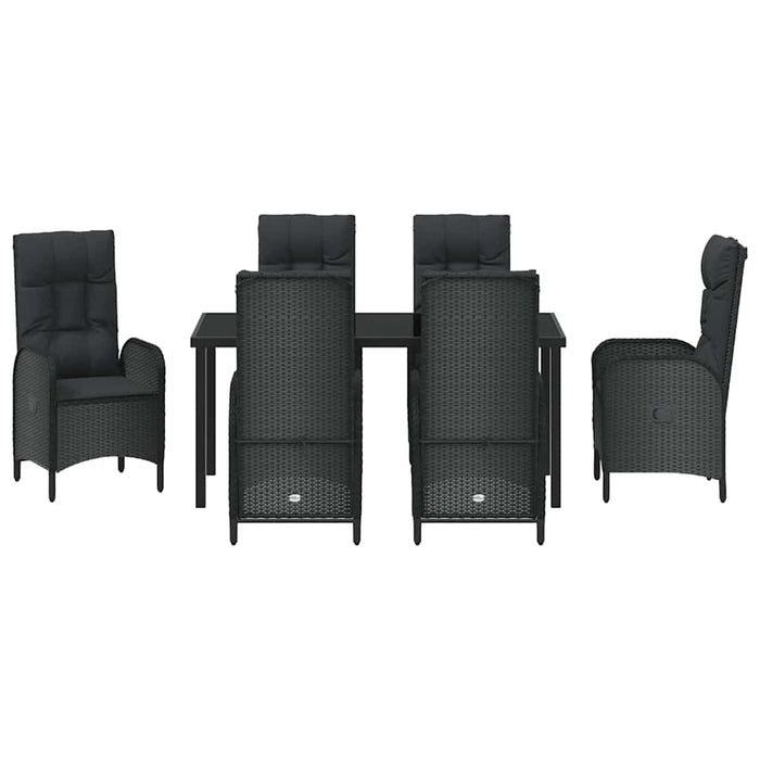 Set de masă pentru grădină cu pernă 7 pcs Negru poliratan - WALTI WALTI