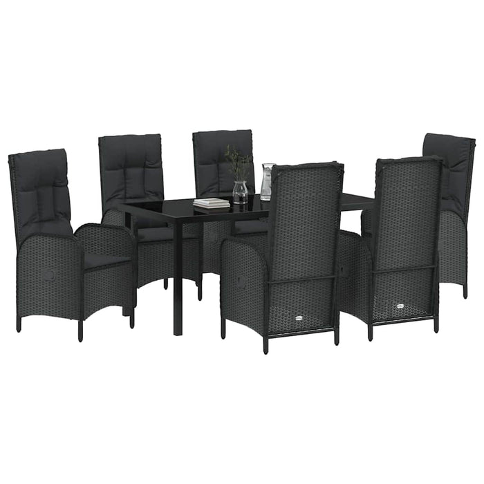 Set de masă pentru grădină cu pernă 7 pcs Negru poliratan - WALTI WALTI