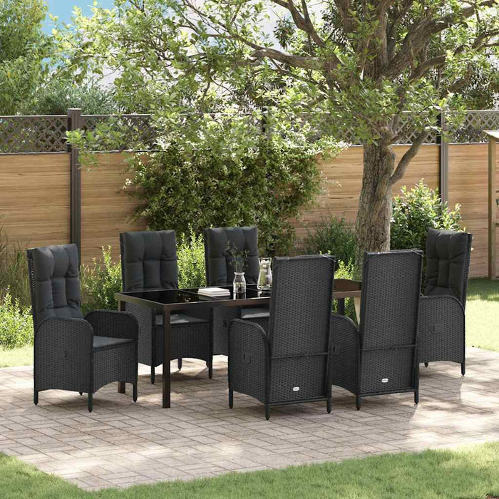 Set de masă pentru grădină cu pernă 7 pcs Negru poliratan - WALTI WALTI