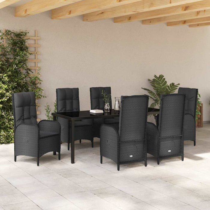 Set de masă pentru grădină cu pernă 7 pcs Negru poliratan - WALTI WALTI