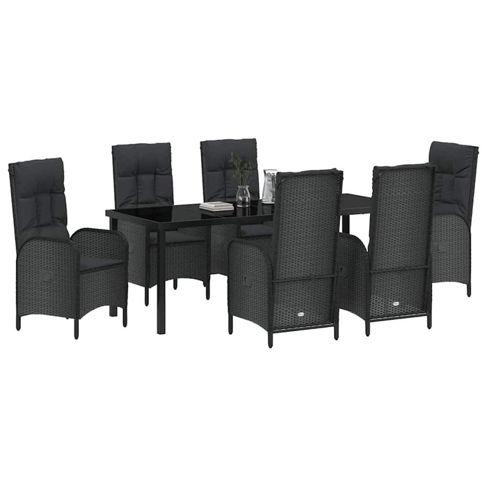 Set de masă pentru grădină cu pernă 7 pcs Negru poliratan - WALTI WALTI