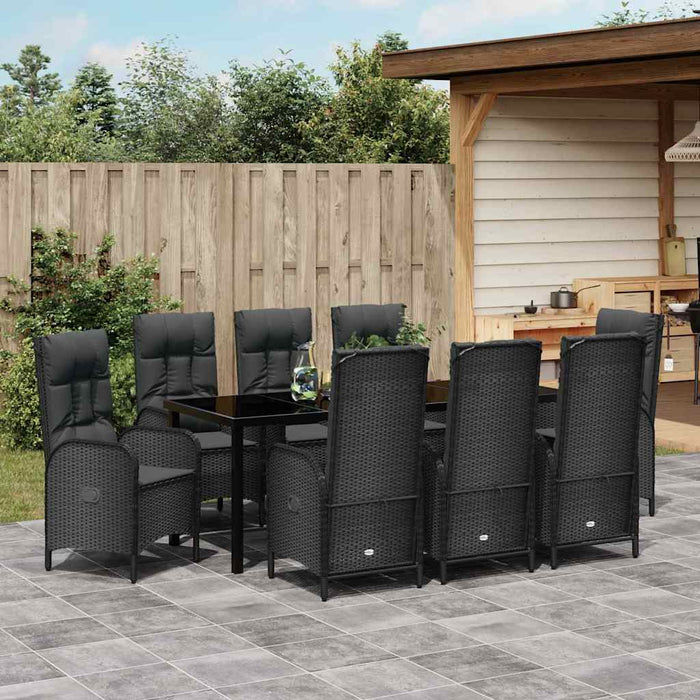 Set de masă pentru grădină cu pernă 9 pcs Negru poliratan - WALTI WALTI