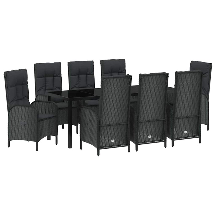 Set de masă pentru grădină cu pernă 9 pcs Negru poliratan - WALTI WALTI