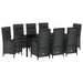 Set de masă pentru grădină cu pernă 9 pcs Negru poliratan - WALTI WALTI