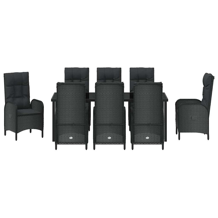 Set de masă pentru grădină cu pernă 9 pcs Negru poliratan - WALTI WALTI
