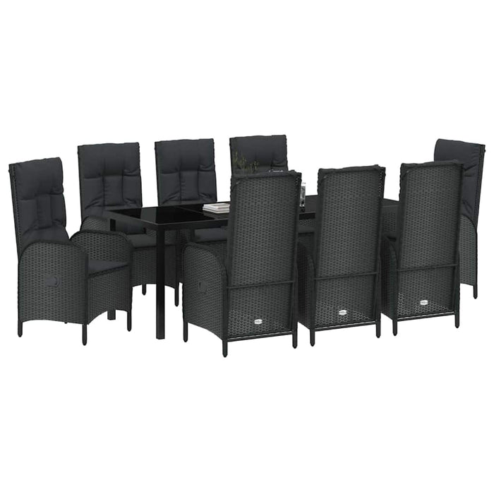 Set de masă pentru grădină cu pernă 9 pcs Negru poliratan - WALTI WALTI