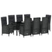 Set de masă pentru grădină cu pernă 9 pcs Negru poliratan - WALTI WALTI