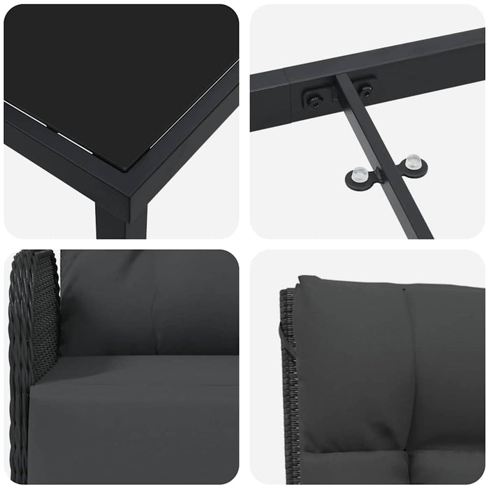 Set de masă pentru grădină cu pernă 7 pcs Negru poliratan - WALTI WALTI
