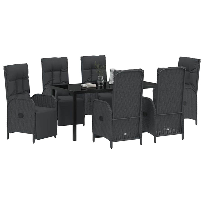 Set de masă pentru grădină cu pernă 7 pcs Negru poliratan - WALTI WALTI
