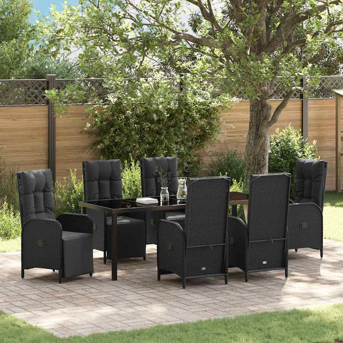 Set de masă pentru grădină cu pernă 7 pcs Negru poliratan - WALTI WALTI
