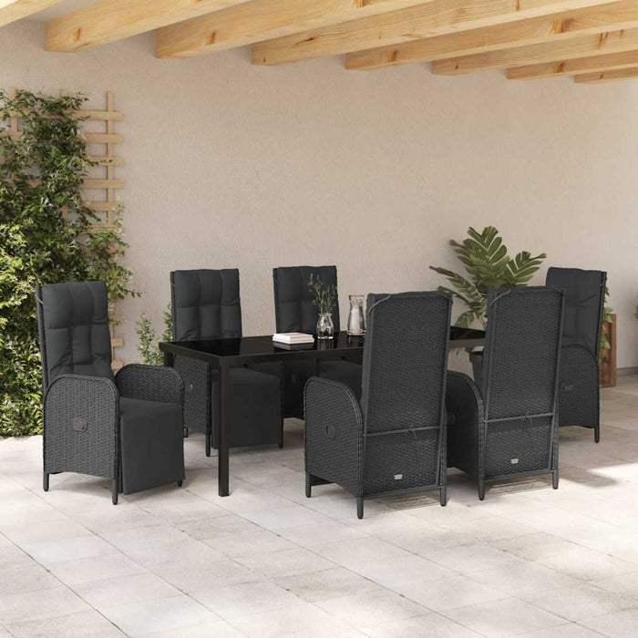 Set de masă pentru grădină cu pernă 7 pcs Negru poliratan - WALTI WALTI