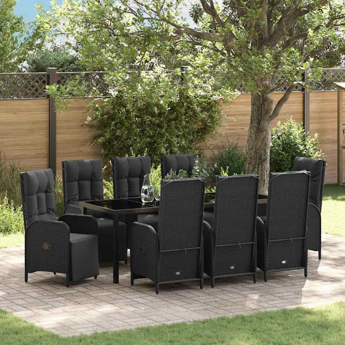 Set de masă pentru grădină cu pernă 9 pcs Negru poliratan - WALTI WALTI