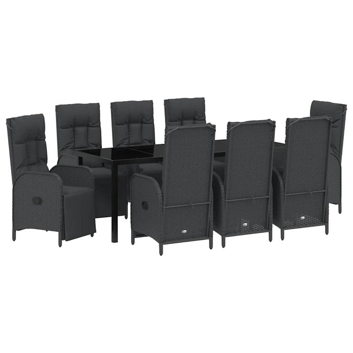 Set de masă pentru grădină cu pernă 9 pcs Negru poliratan - WALTI WALTI