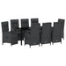 Set de masă pentru grădină cu pernă 9 pcs Negru poliratan - WALTI WALTI