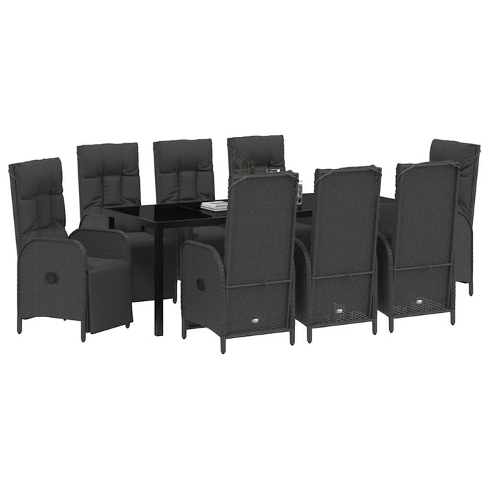 Set de masă pentru grădină cu pernă 9 pcs Negru poliratan - WALTI WALTI