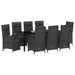 Set de masă pentru grădină cu pernă 9 pcs Negru poliratan - WALTI WALTI