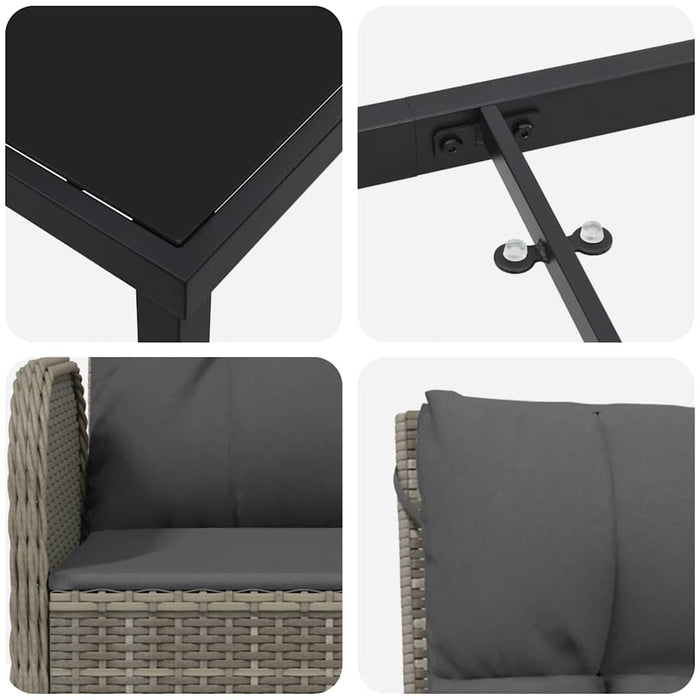 Set de masă pentru grădină cu pernă 7 pcs Gri poliratan - WALTI WALTI