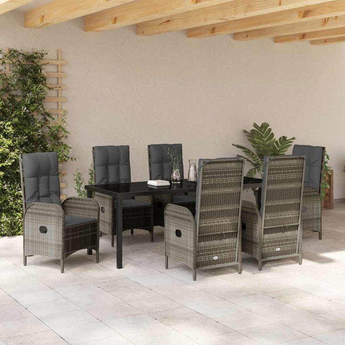 Set de masă pentru grădină cu pernă 7 pcs Gri poliratan - WALTI WALTI
