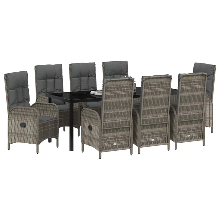Set de masă pentru grădină cu pernă 9 pcs Gri poliratan - WALTI WALTI
