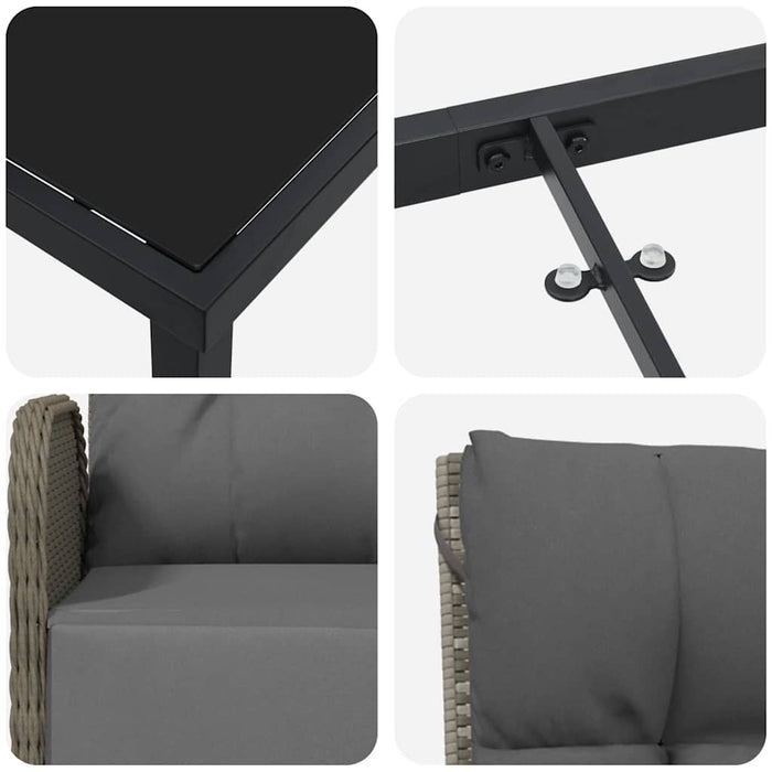 Set de masă pentru grădină cu pernă 9 pcs Gri poliratan - WALTI WALTI