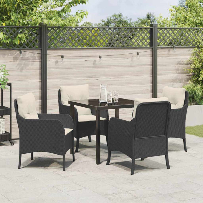 Set de Dining Grădină cu 5 Piese cu Perne Negru Poliratan - WALTI WALTI