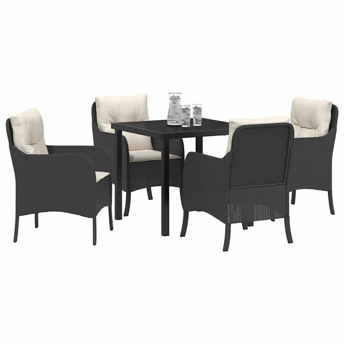 Set de Dining Grădină cu 5 Piese cu Perne Negru Poliratan - WALTI WALTI