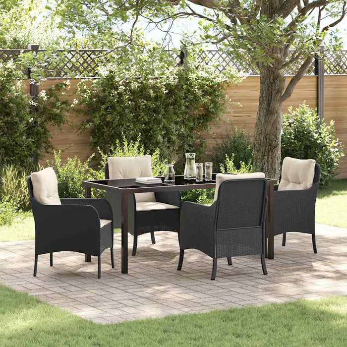 Set de masă pentru grădină cu pernă 5 pcs Negru poliratan - WALTI WALTI