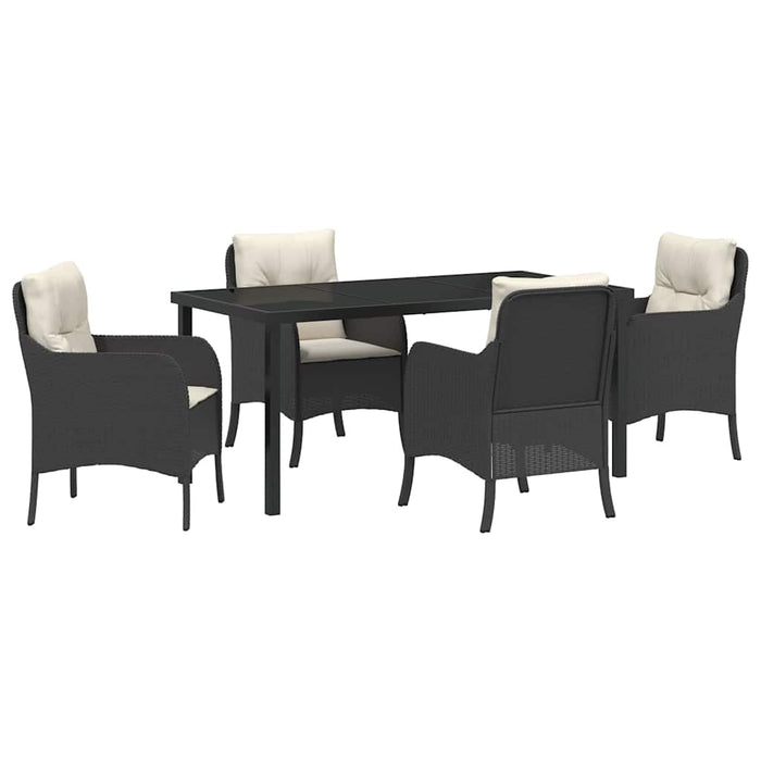 Set de masă pentru grădină cu pernă 5 pcs Negru poliratan - WALTI WALTI