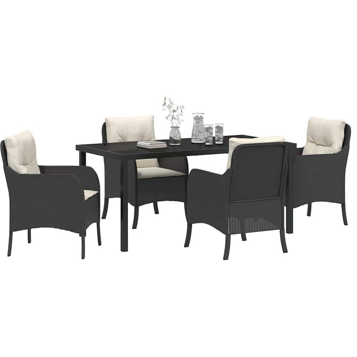 Set de masă pentru grădină cu pernă 5 pcs Negru poliratan - WALTI WALTI